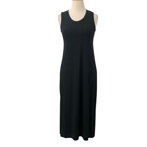 Eileen Fisher Sleeveless Jersey Midi Dress Black Minimalist Side Slit Size PP